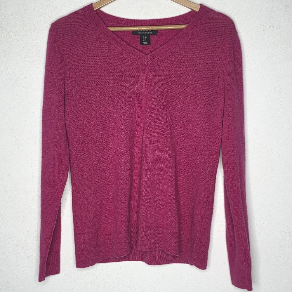 Tahari 100% Cashmere Pink Vneck Long Sleeve Sweater Women's Medium M